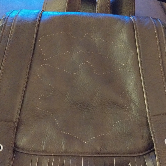 Avirex brown large oversized adjustable straps buckle leather knapsack - Picture 8 of 8